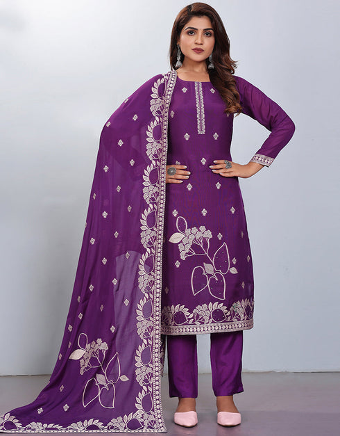 stylish purple viscose designer party wear readymade salwar suit with purple gadwal silk 13636-acy3930 Front View